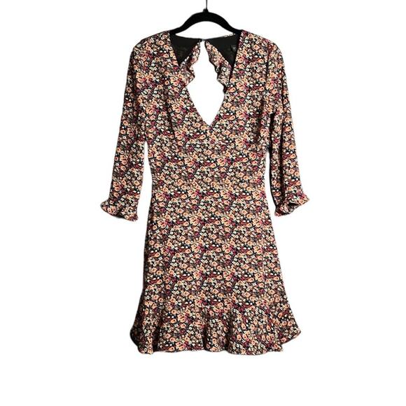 TopShop Floral Mini Dress With Ruffled Cutouts Size 4 - Picture 1 of 9